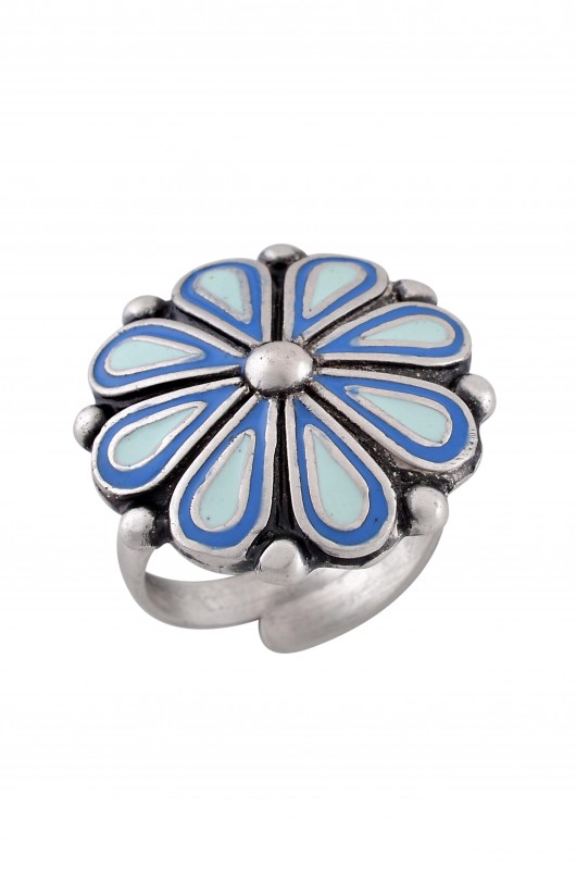 Blue Enamel Flower Ring