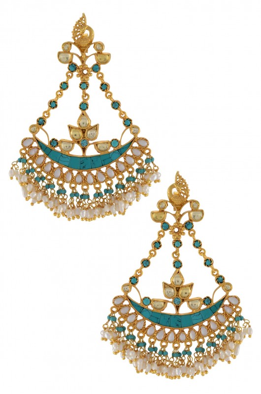Silver Gold Plated Turquoise Peacock Chandelier Earrings